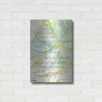 Luxe Metal Art 'Teal Love is Patient' by Cindy Jacobs, Metal Wall Art,16x24