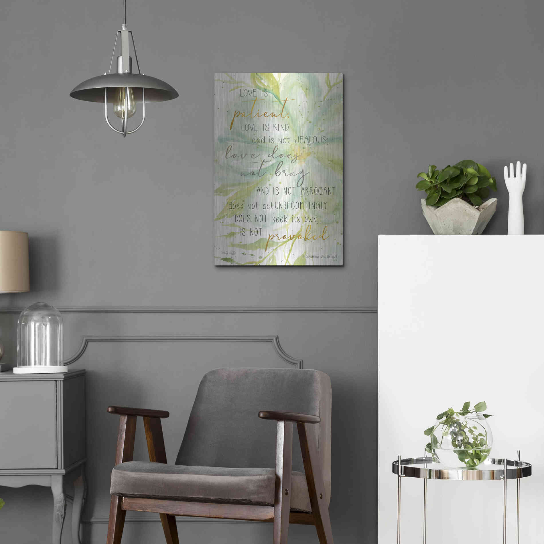 Luxe Metal Art 'Teal Love is Patient' by Cindy Jacobs, Metal Wall Art,16x24