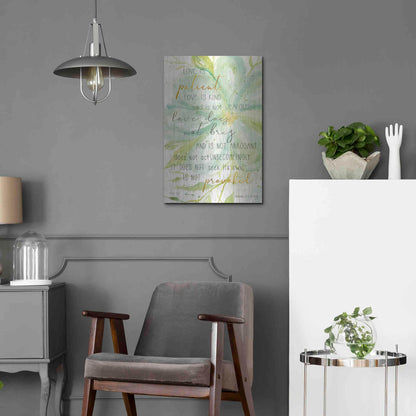 Luxe Metal Art 'Teal Love is Patient' by Cindy Jacobs, Metal Wall Art,16x24