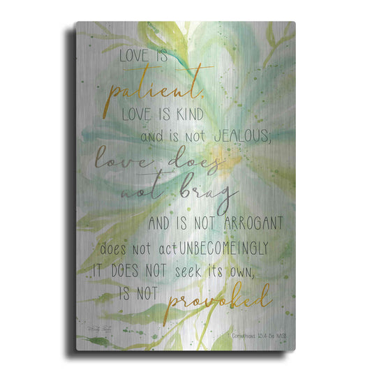 Luxe Metal Art 'Teal Love is Patient' by Cindy Jacobs, Metal Wall Art