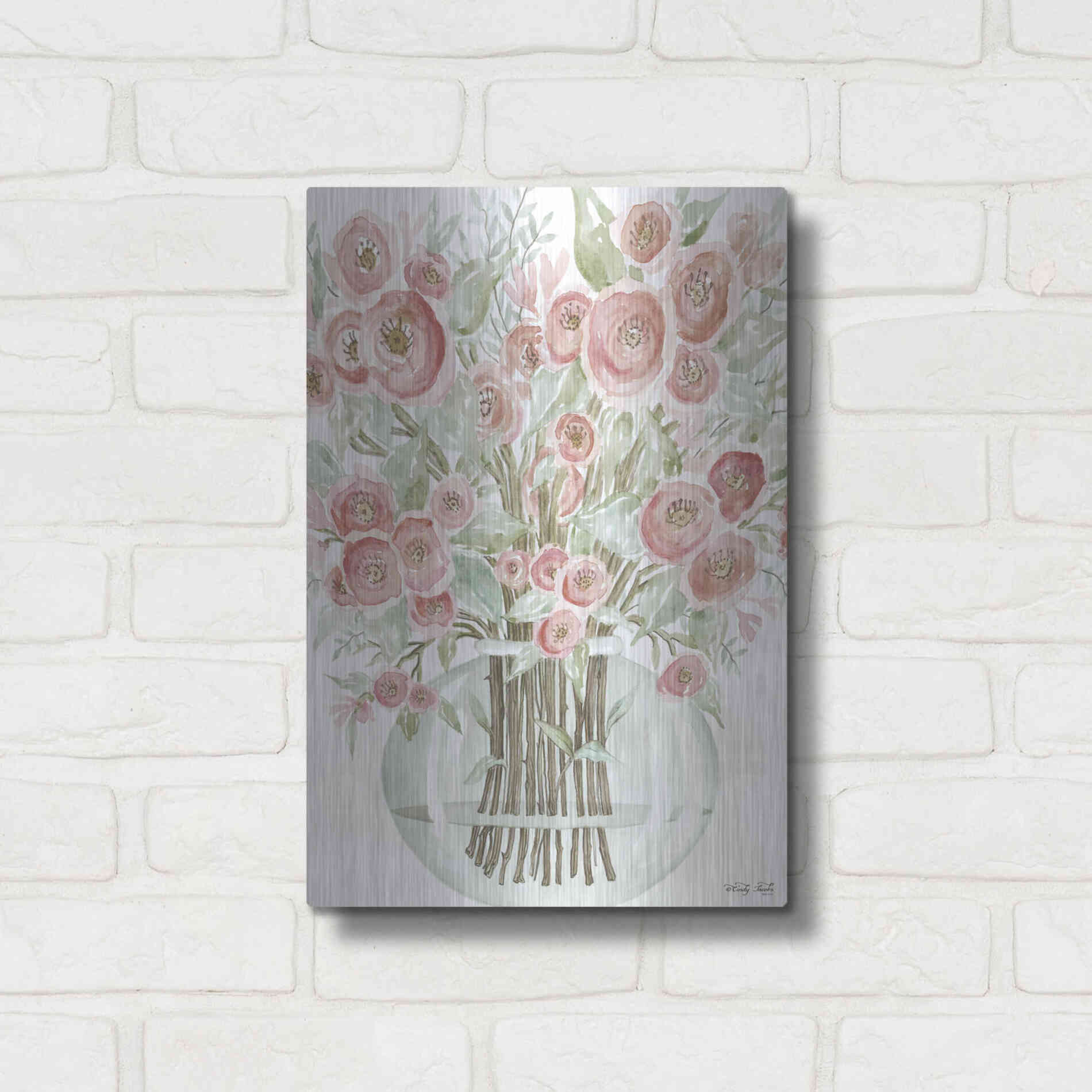 Luxe Metal Art 'Blush Roses' by Cindy Jacobs, Metal Wall Art,12x16