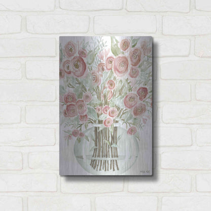 Luxe Metal Art 'Blush Roses' by Cindy Jacobs, Metal Wall Art,12x16