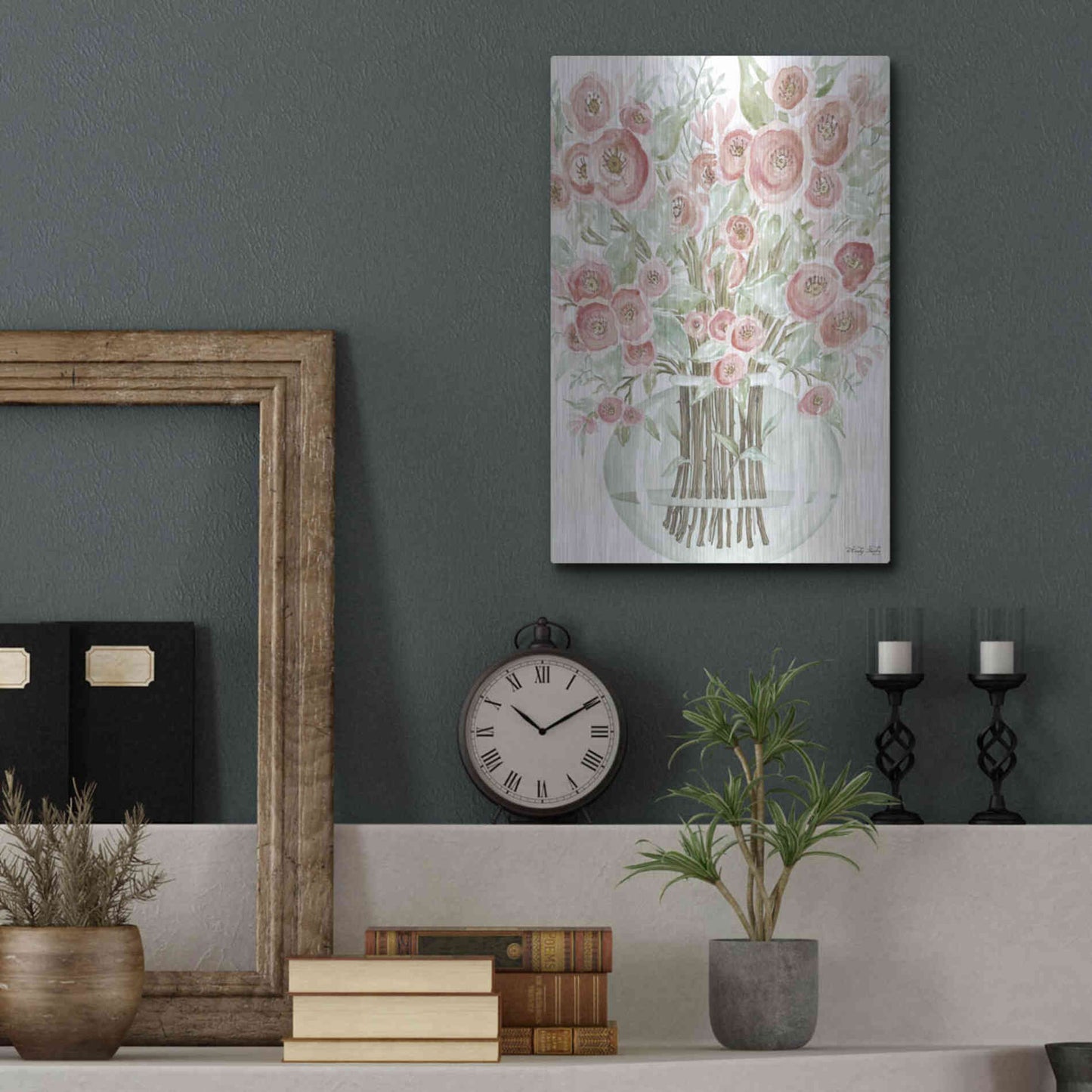 Luxe Metal Art 'Blush Roses' by Cindy Jacobs, Metal Wall Art,12x16