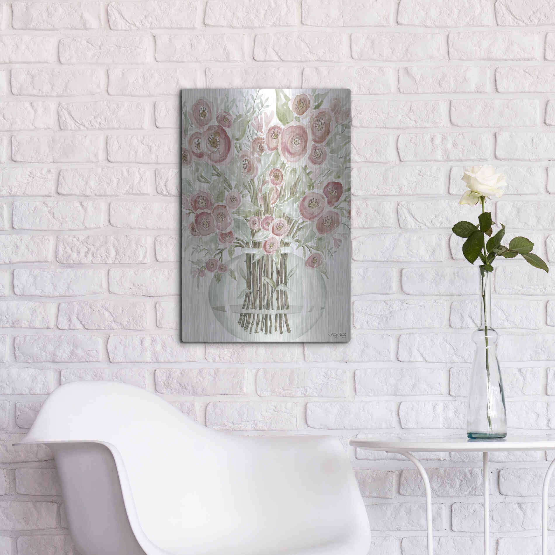 Luxe Metal Art 'Blush Roses' by Cindy Jacobs, Metal Wall Art,16x24