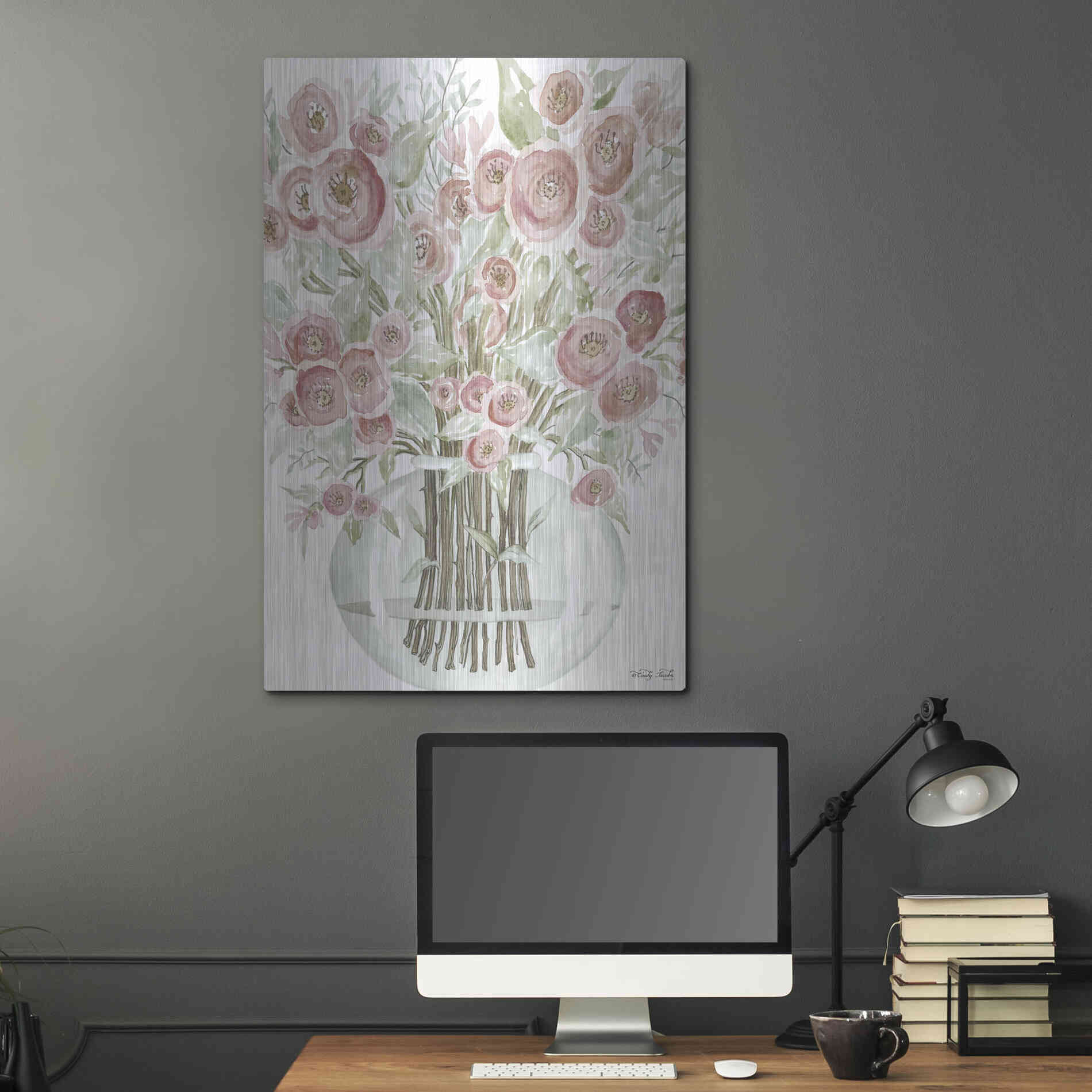 Luxe Metal Art 'Blush Roses' by Cindy Jacobs, Metal Wall Art,24x36