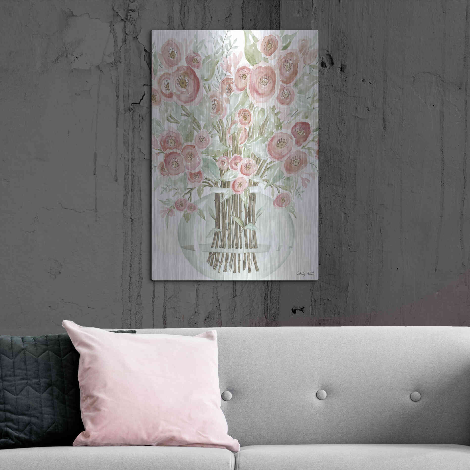 Luxe Metal Art 'Blush Roses' by Cindy Jacobs, Metal Wall Art,24x36