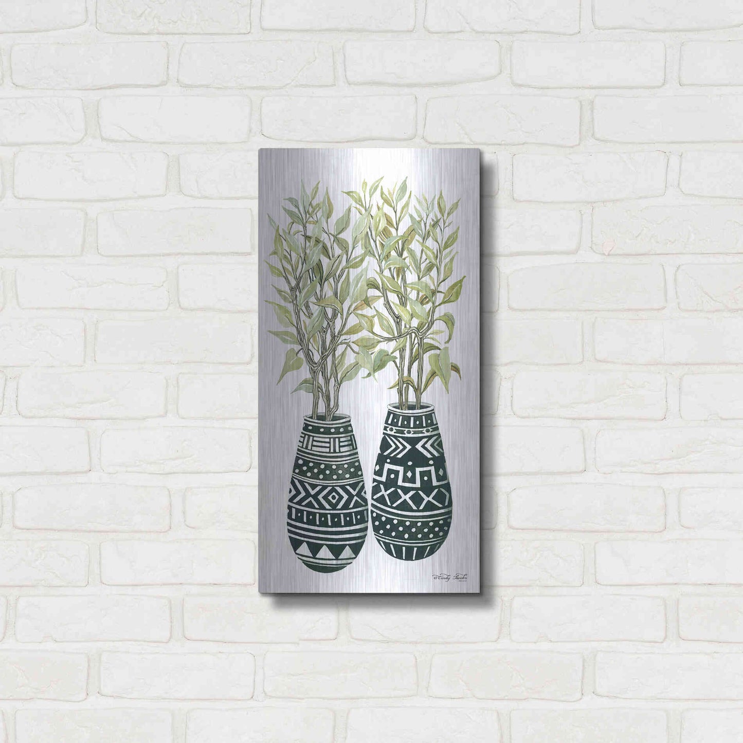 Luxe Metal Art 'Mud Cloth Vase I' by Cindy Jacobs, Metal Wall Art,12x24