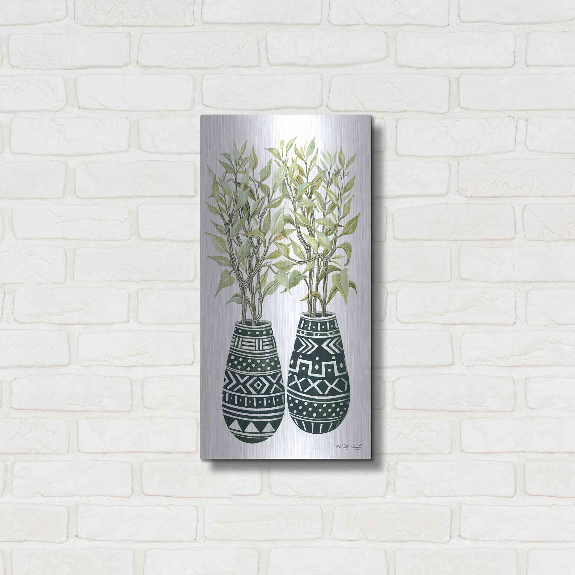 Luxe Metal Art 'Mud Cloth Vase I' by Cindy Jacobs, Metal Wall Art,12x24