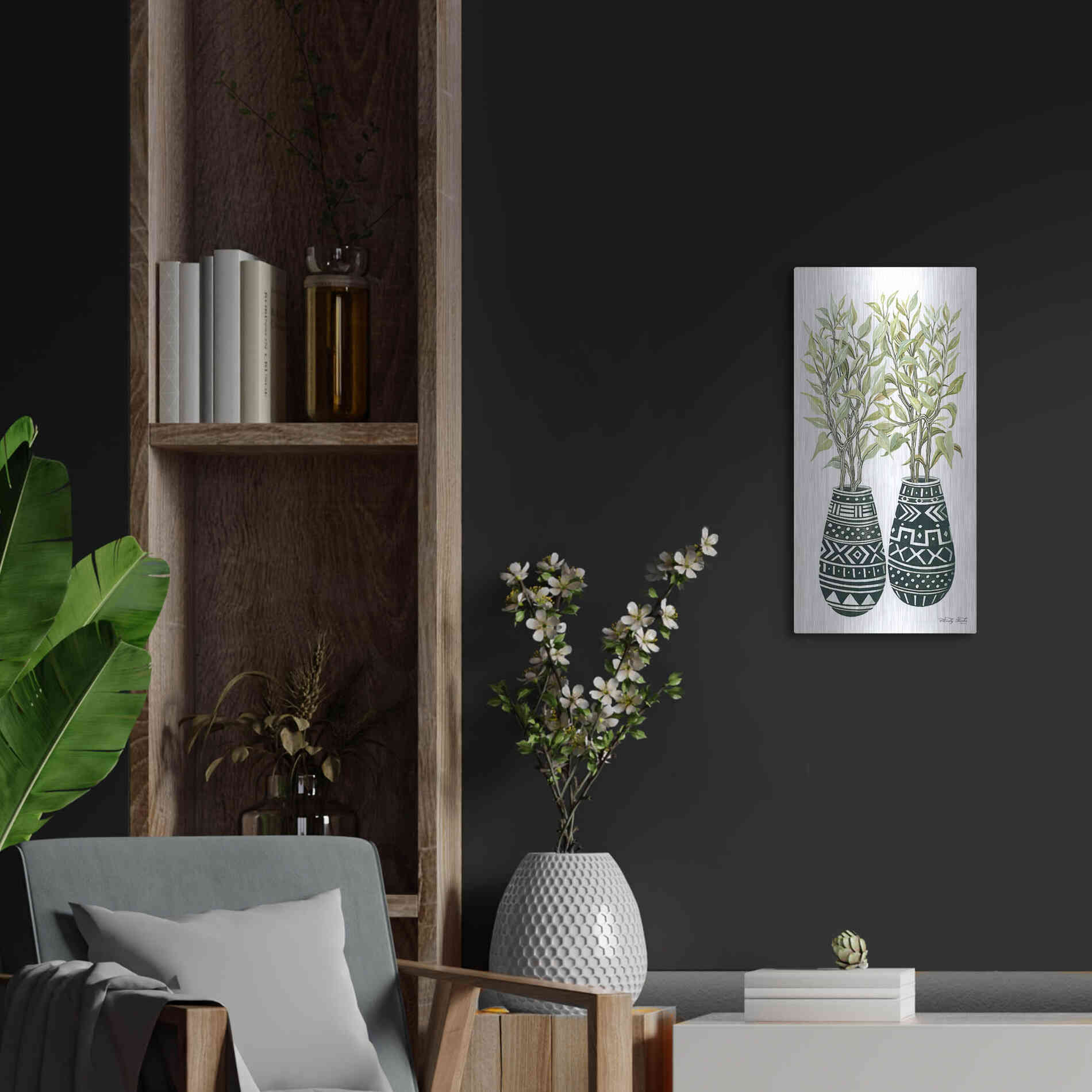 Luxe Metal Art 'Mud Cloth Vase I' by Cindy Jacobs, Metal Wall Art,12x24