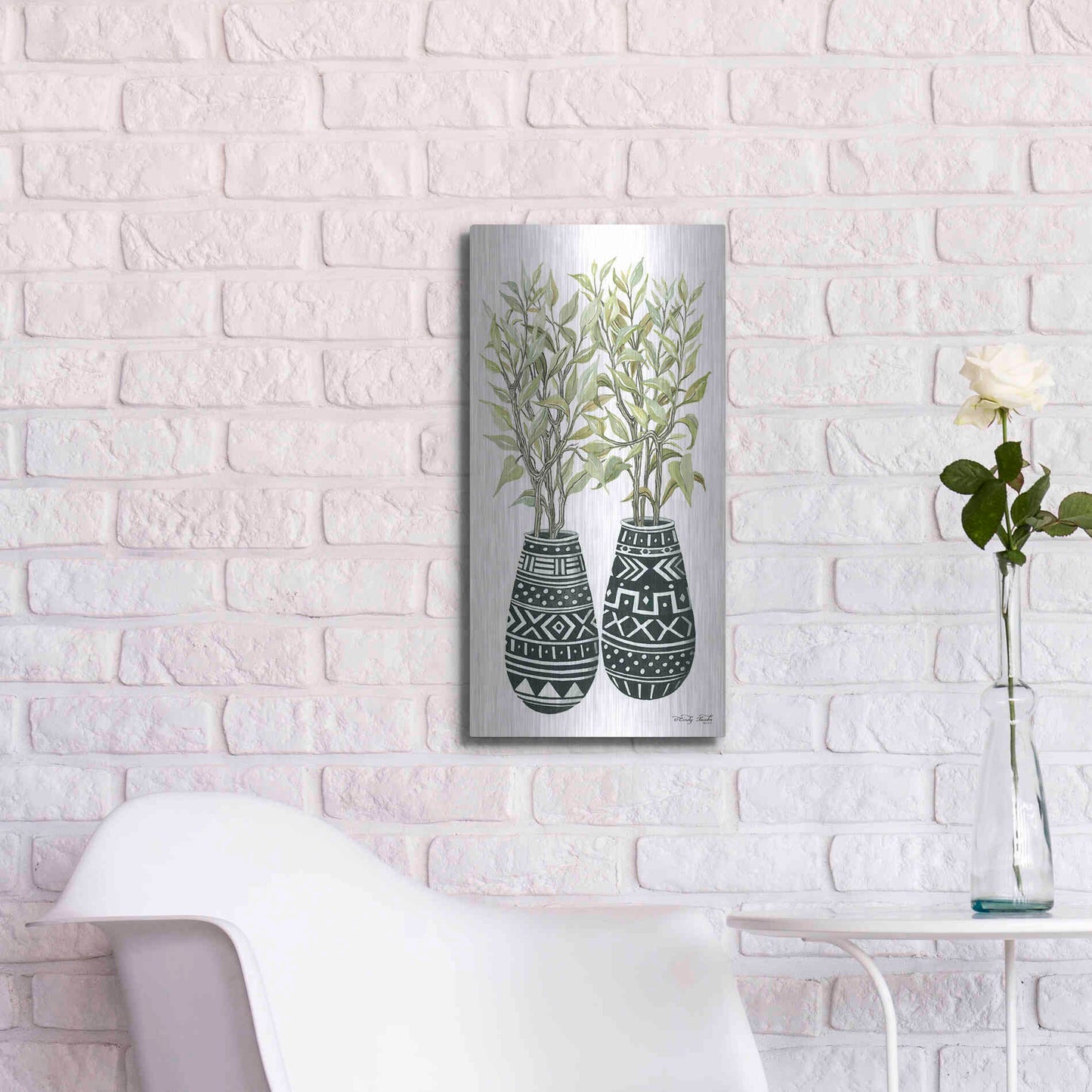 Luxe Metal Art 'Mud Cloth Vase I' by Cindy Jacobs, Metal Wall Art,12x24