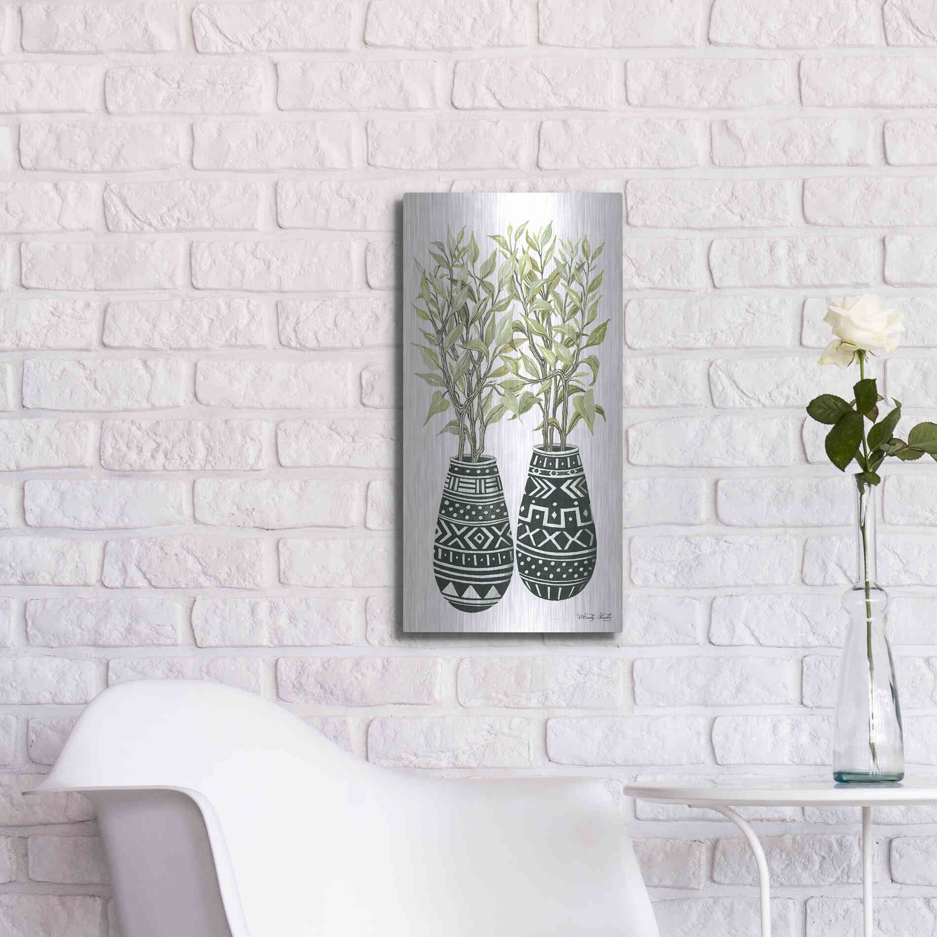 Luxe Metal Art 'Mud Cloth Vase I' by Cindy Jacobs, Metal Wall Art,12x24