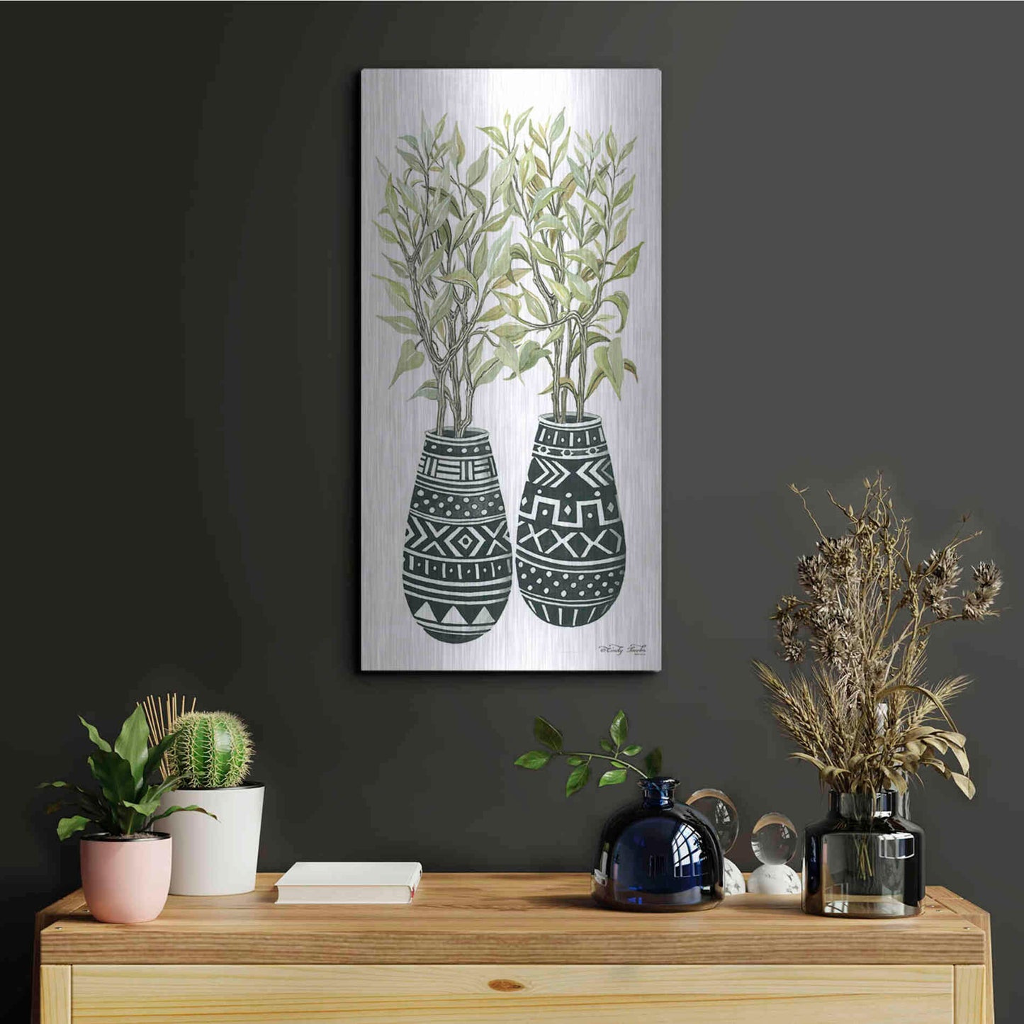 Luxe Metal Art 'Mud Cloth Vase I' by Cindy Jacobs, Metal Wall Art,12x24