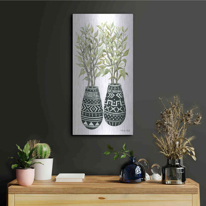 Luxe Metal Art 'Mud Cloth Vase I' by Cindy Jacobs, Metal Wall Art,12x24