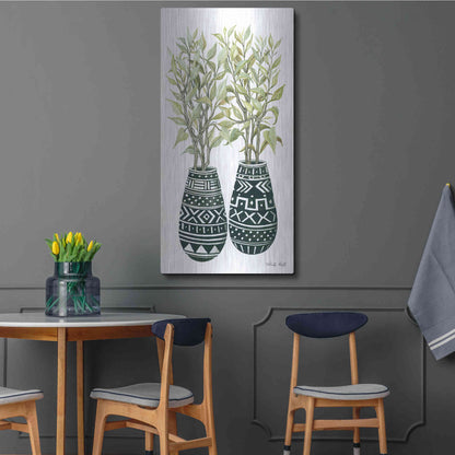 Luxe Metal Art 'Mud Cloth Vase I' by Cindy Jacobs, Metal Wall Art,24x48