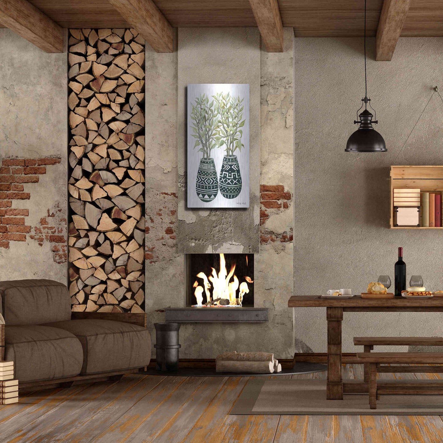 Luxe Metal Art 'Mud Cloth Vase I' by Cindy Jacobs, Metal Wall Art,24x48