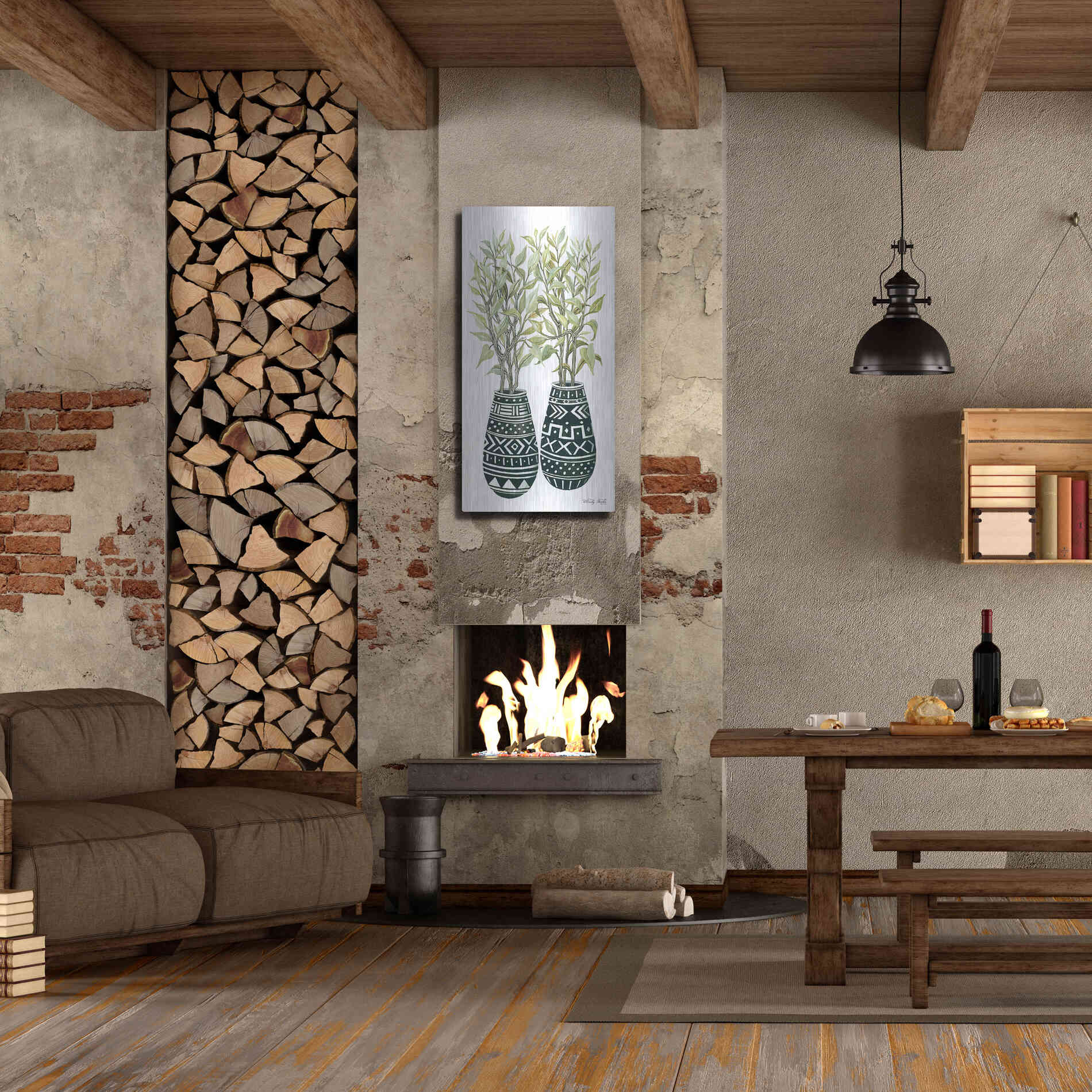 Luxe Metal Art 'Mud Cloth Vase I' by Cindy Jacobs, Metal Wall Art,24x48