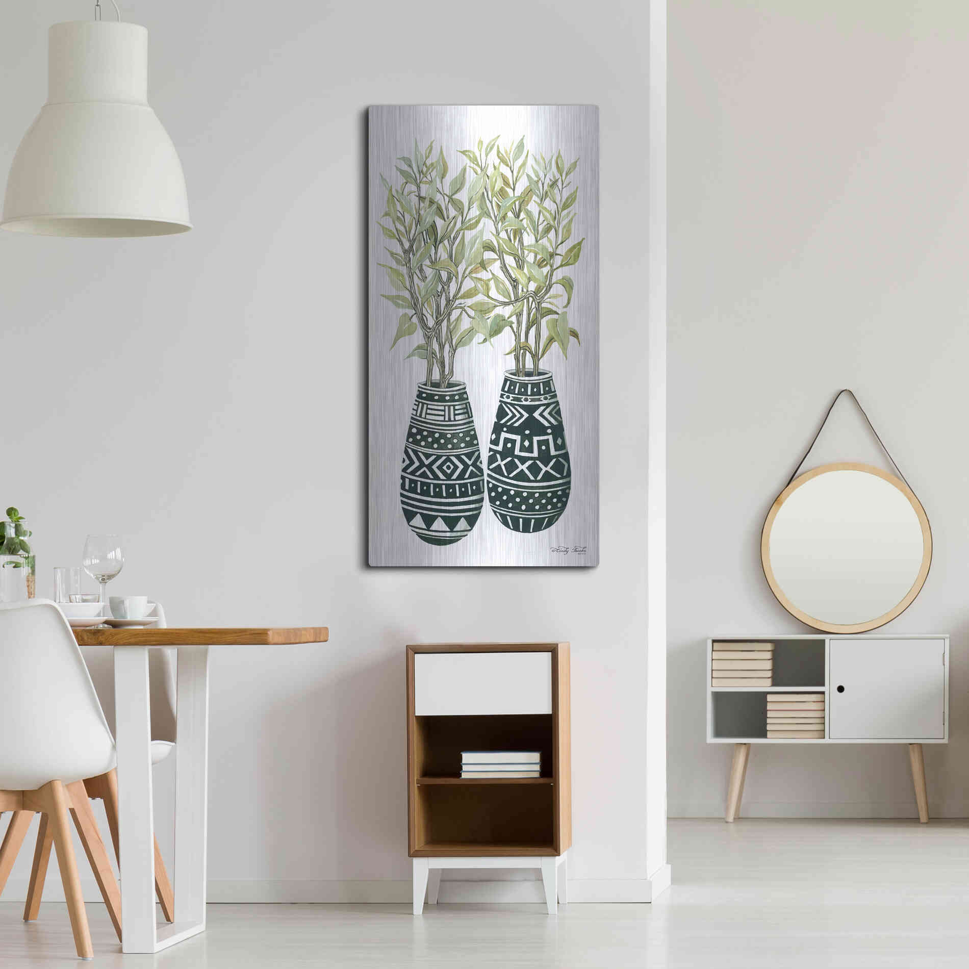 Luxe Metal Art 'Mud Cloth Vase I' by Cindy Jacobs, Metal Wall Art,24x48