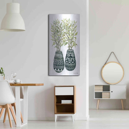 Luxe Metal Art 'Mud Cloth Vase I' by Cindy Jacobs, Metal Wall Art,24x48