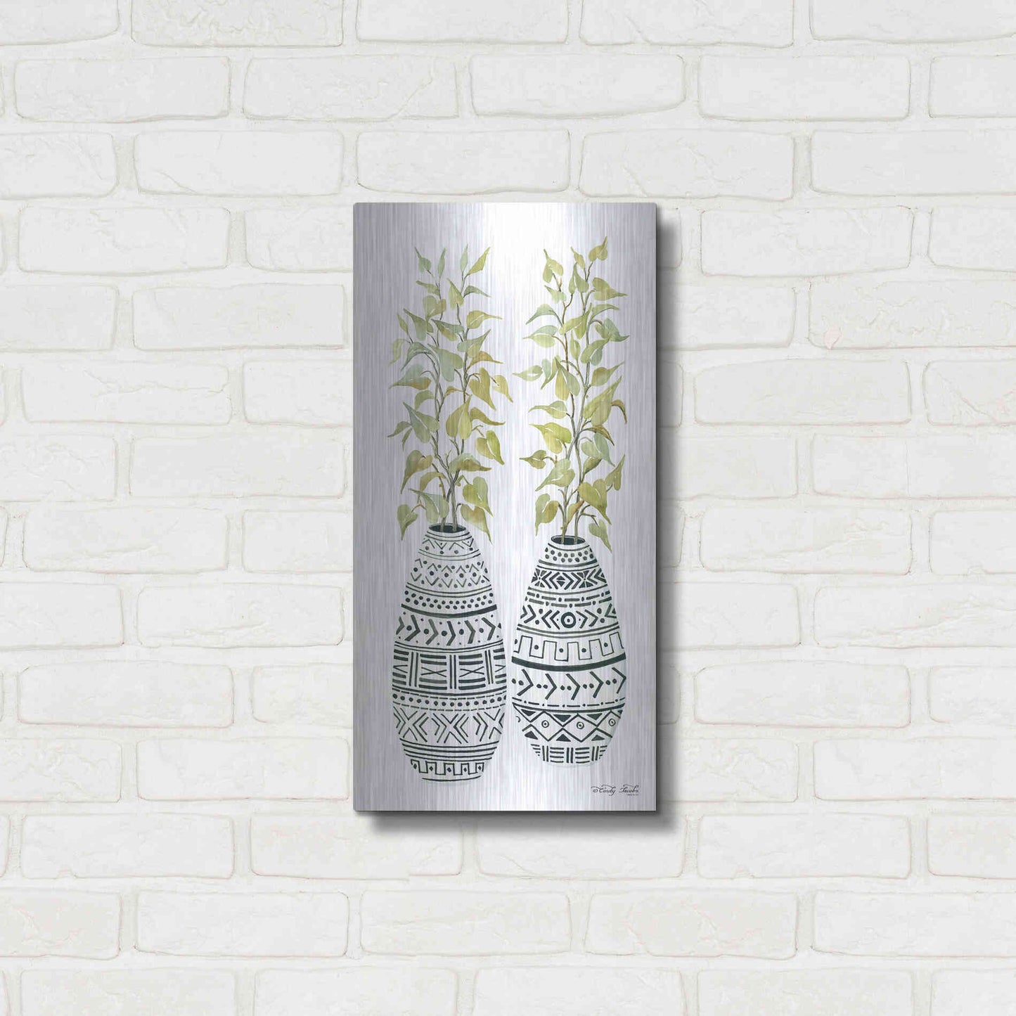 Luxe Metal Art 'Mud Cloth Vase II' by Cindy Jacobs, Metal Wall Art,12x24