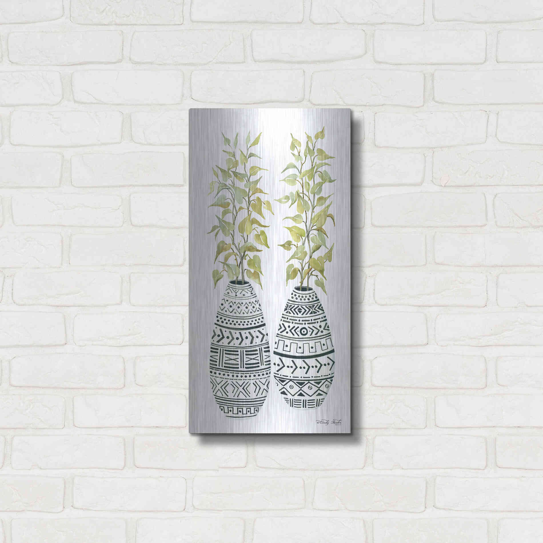 Luxe Metal Art 'Mud Cloth Vase II' by Cindy Jacobs, Metal Wall Art,12x24