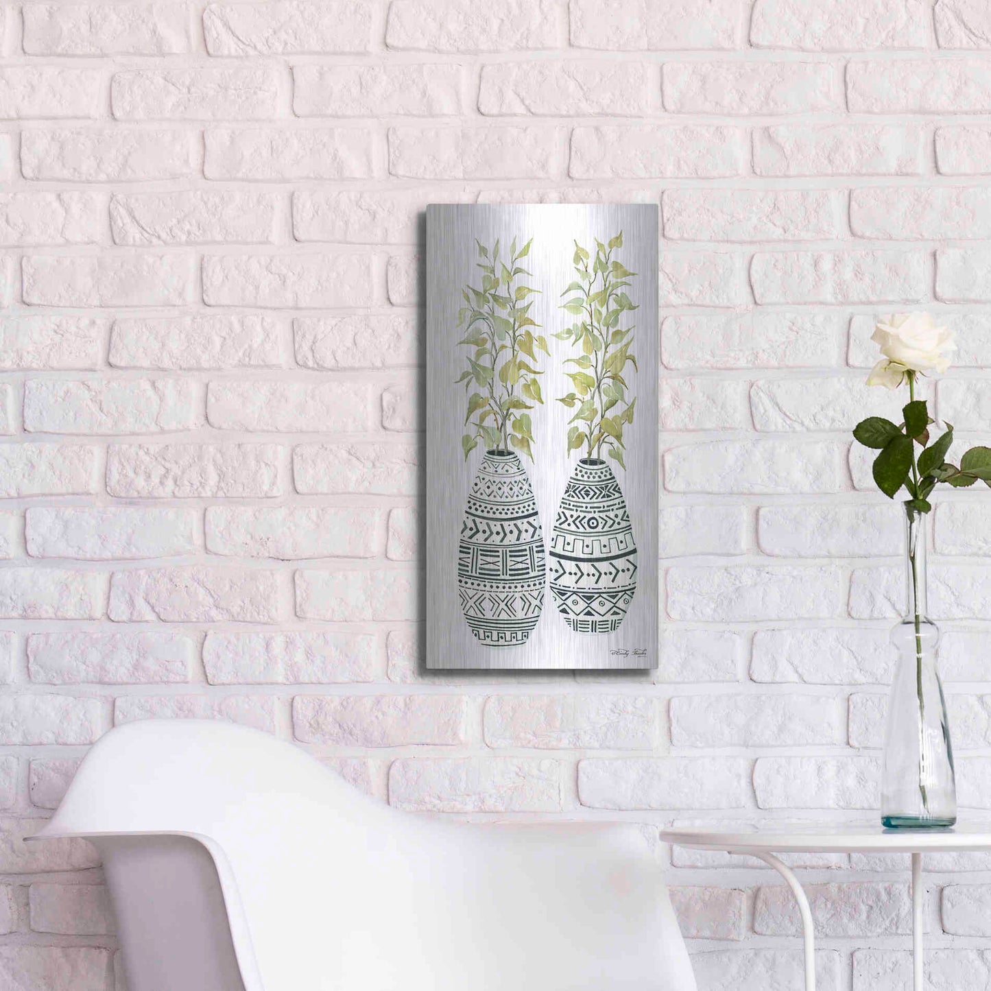 Luxe Metal Art 'Mud Cloth Vase II' by Cindy Jacobs, Metal Wall Art,12x24