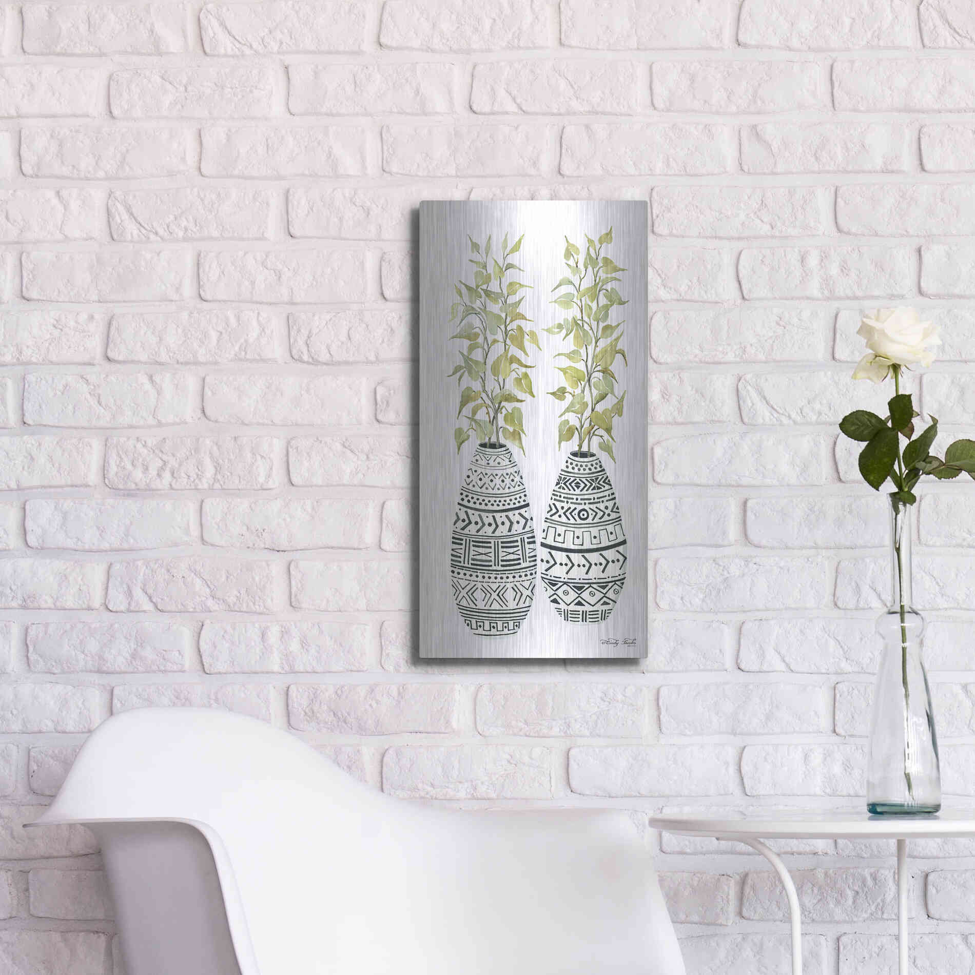 Luxe Metal Art 'Mud Cloth Vase II' by Cindy Jacobs, Metal Wall Art,12x24