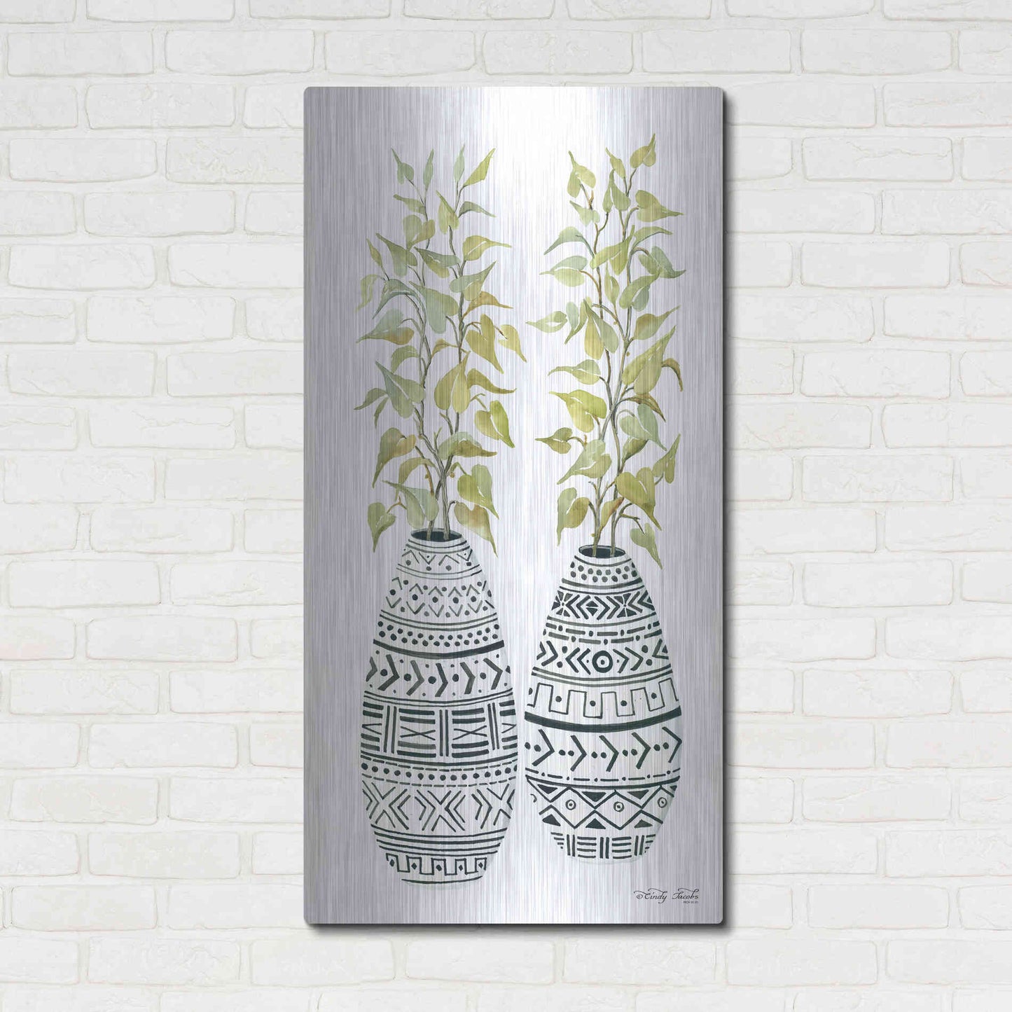 Luxe Metal Art 'Mud Cloth Vase II' by Cindy Jacobs, Metal Wall Art,24x48