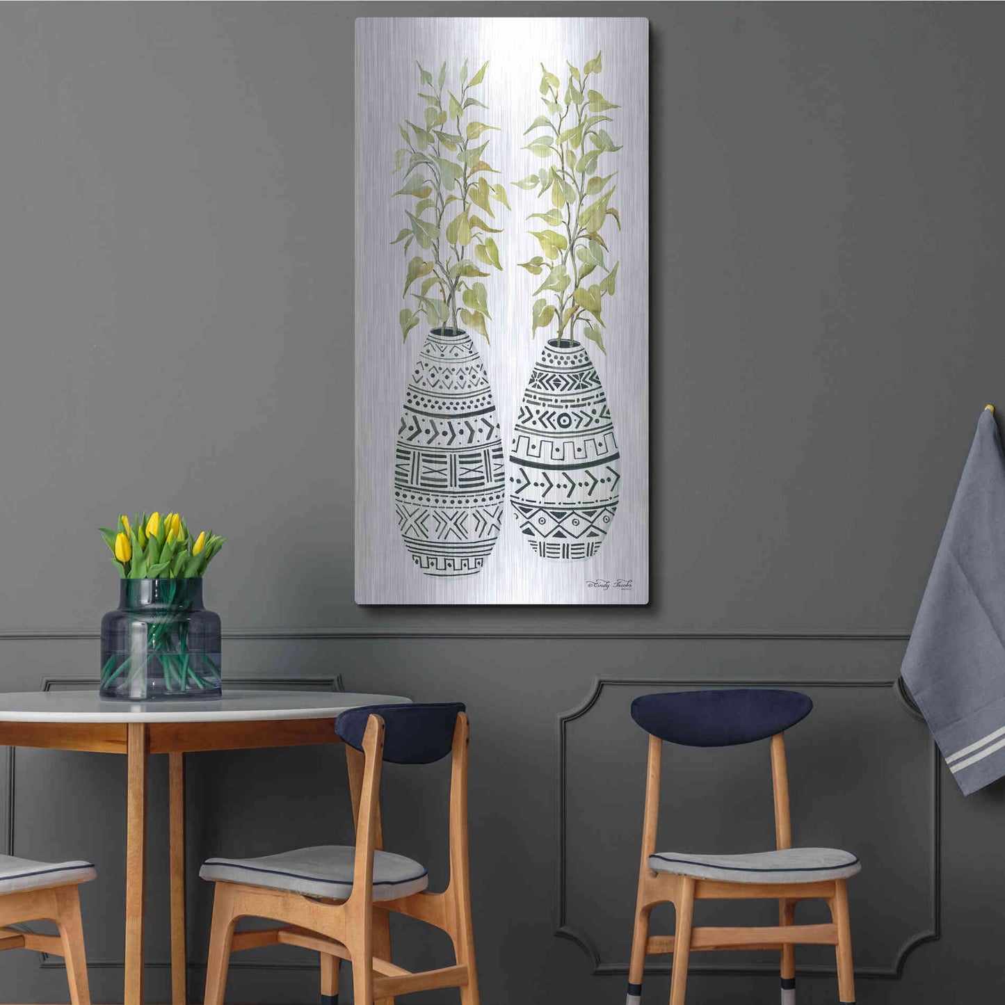 Luxe Metal Art 'Mud Cloth Vase II' by Cindy Jacobs, Metal Wall Art,24x48