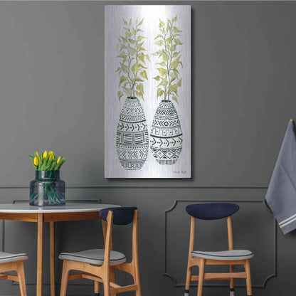 Luxe Metal Art 'Mud Cloth Vase II' by Cindy Jacobs, Metal Wall Art,24x48