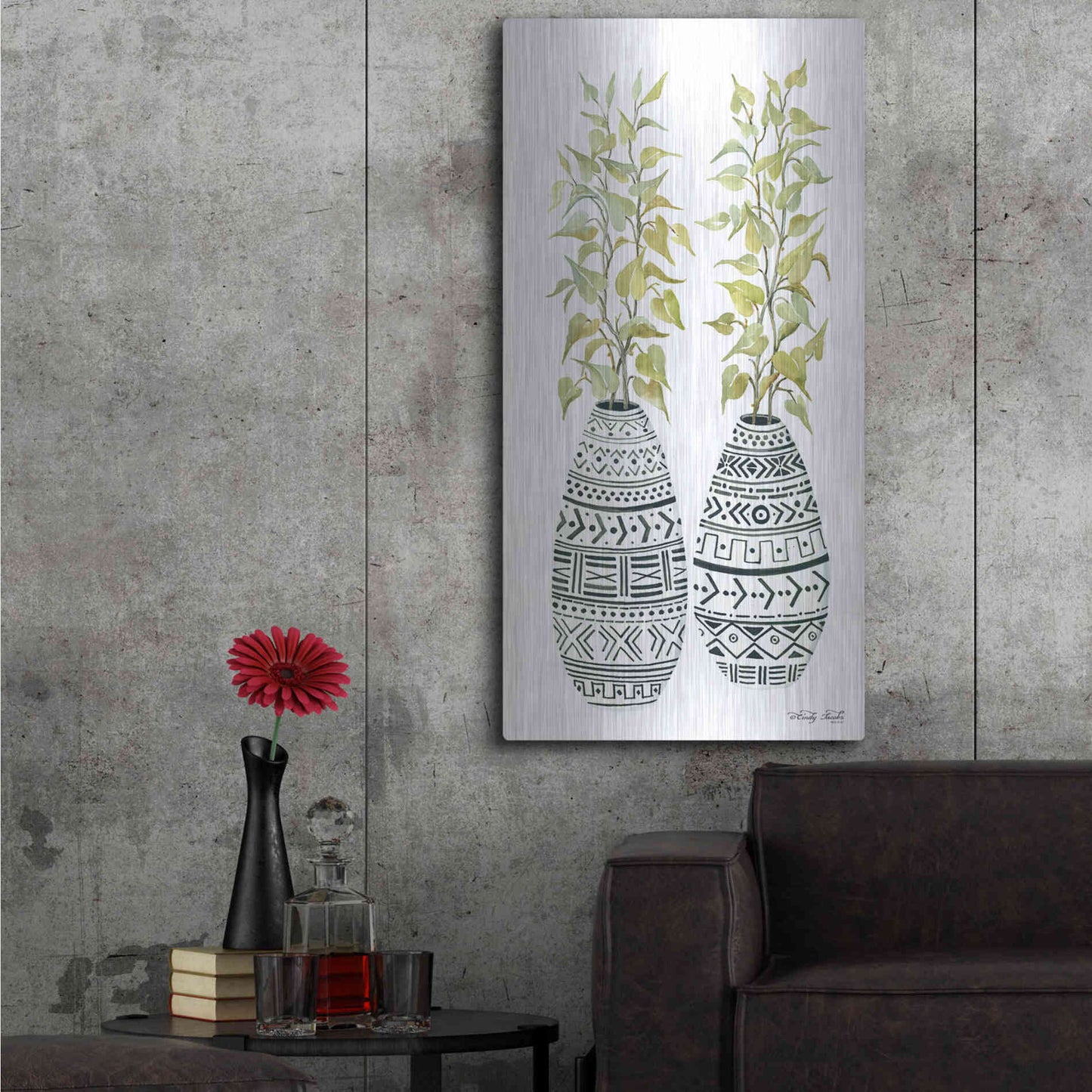 Luxe Metal Art 'Mud Cloth Vase II' by Cindy Jacobs, Metal Wall Art,24x48