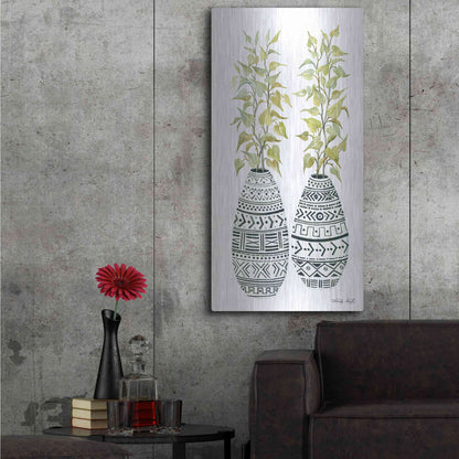 Luxe Metal Art 'Mud Cloth Vase II' by Cindy Jacobs, Metal Wall Art,24x48