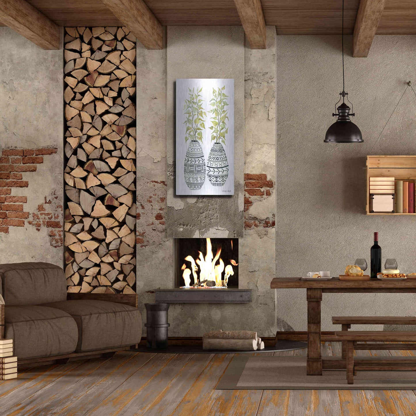 Luxe Metal Art 'Mud Cloth Vase II' by Cindy Jacobs, Metal Wall Art,24x48