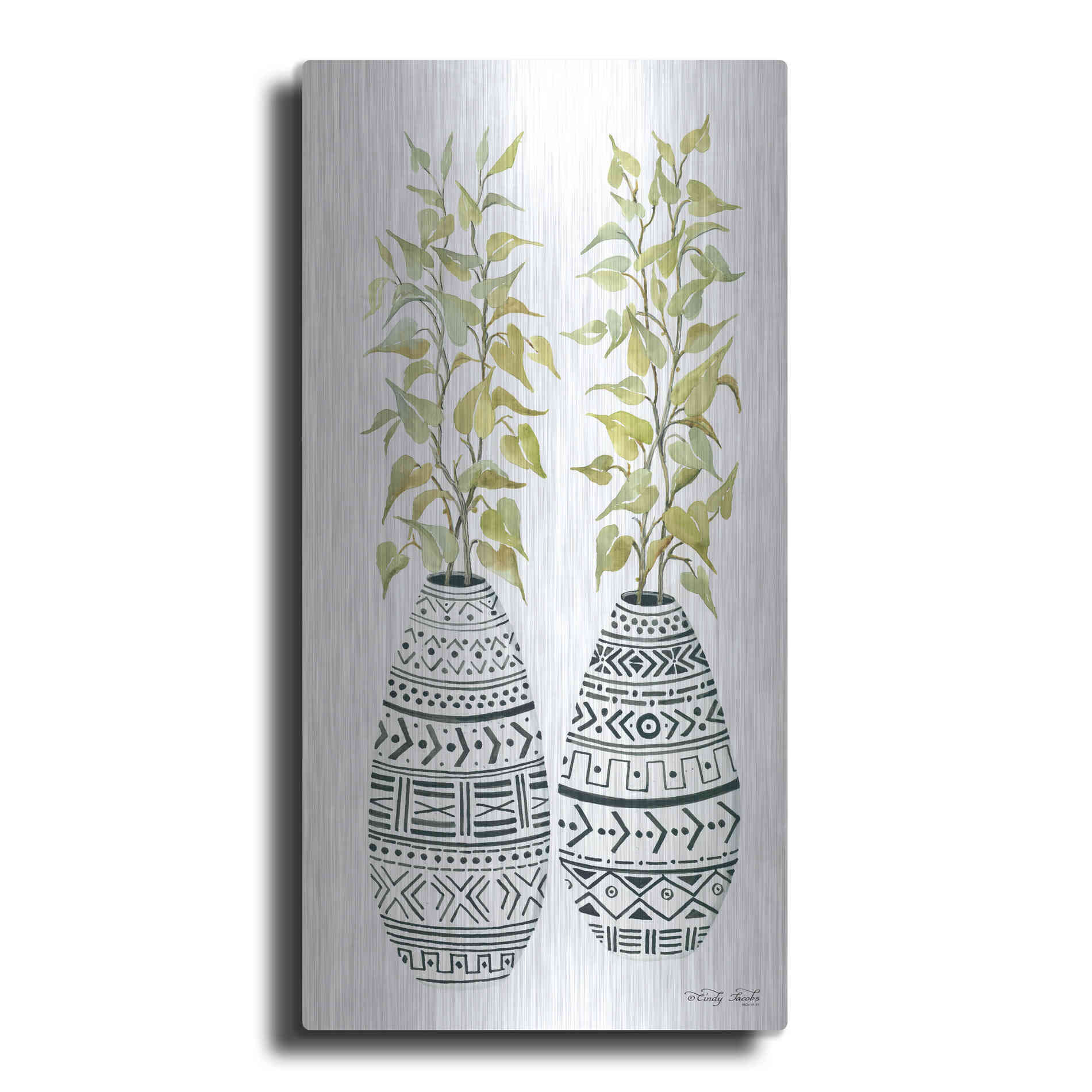 Luxe Metal Art 'Mud Cloth Vase II' by Cindy Jacobs, Metal Wall Art