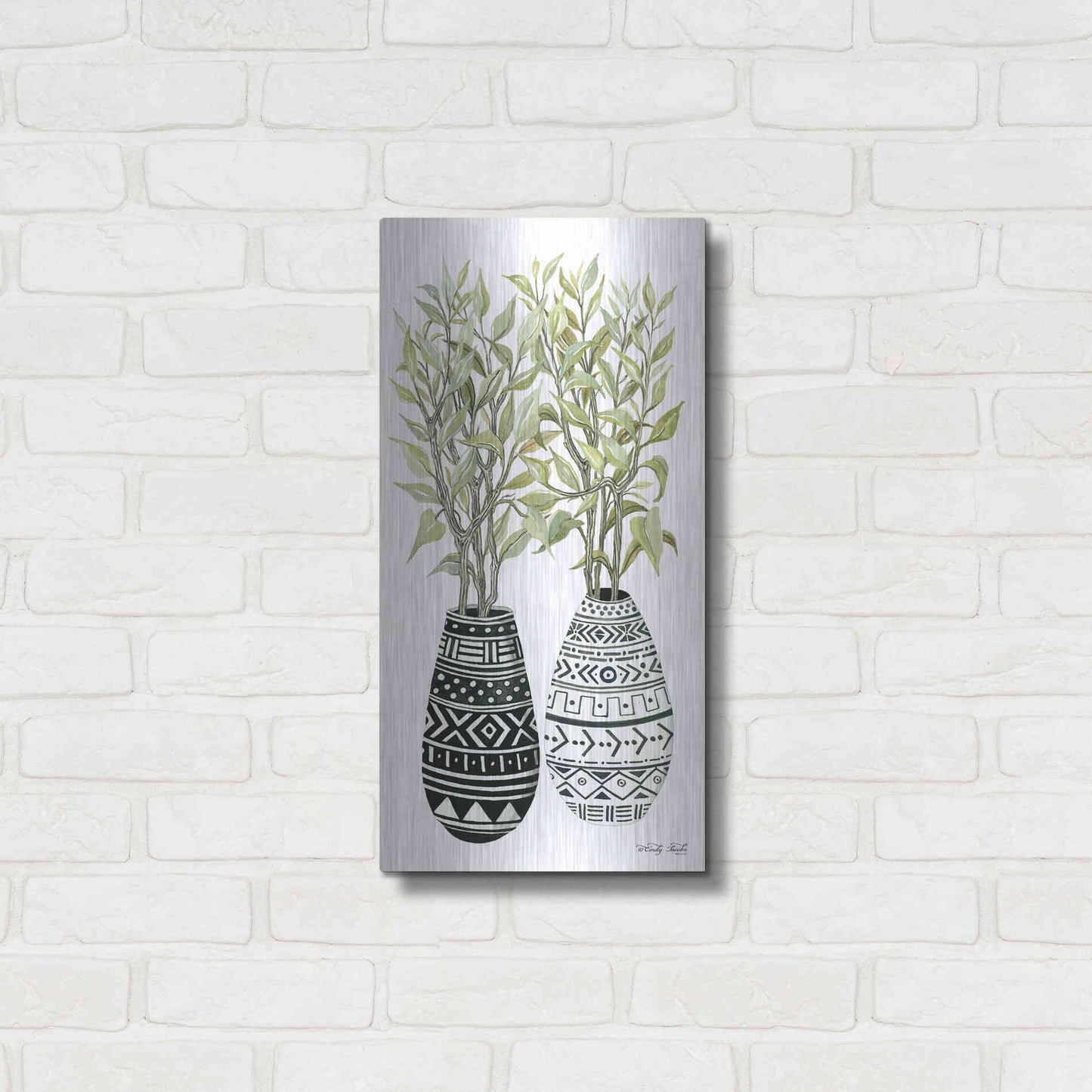 Luxe Metal Art 'Mud Cloth Vase III' by Cindy Jacobs, Metal Wall Art,12x24