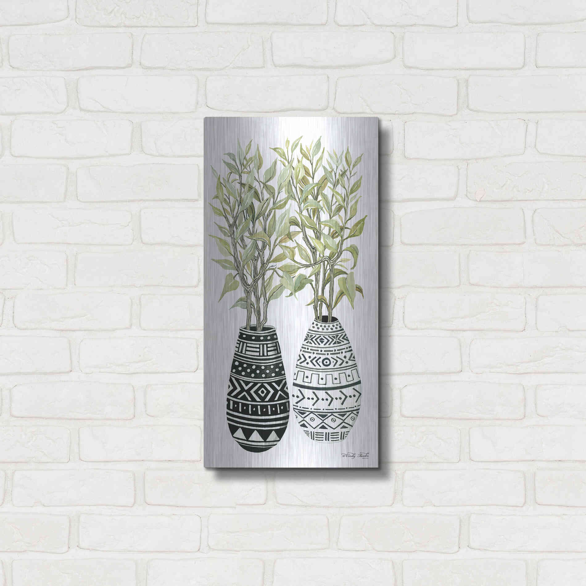 Luxe Metal Art 'Mud Cloth Vase III' by Cindy Jacobs, Metal Wall Art,12x24