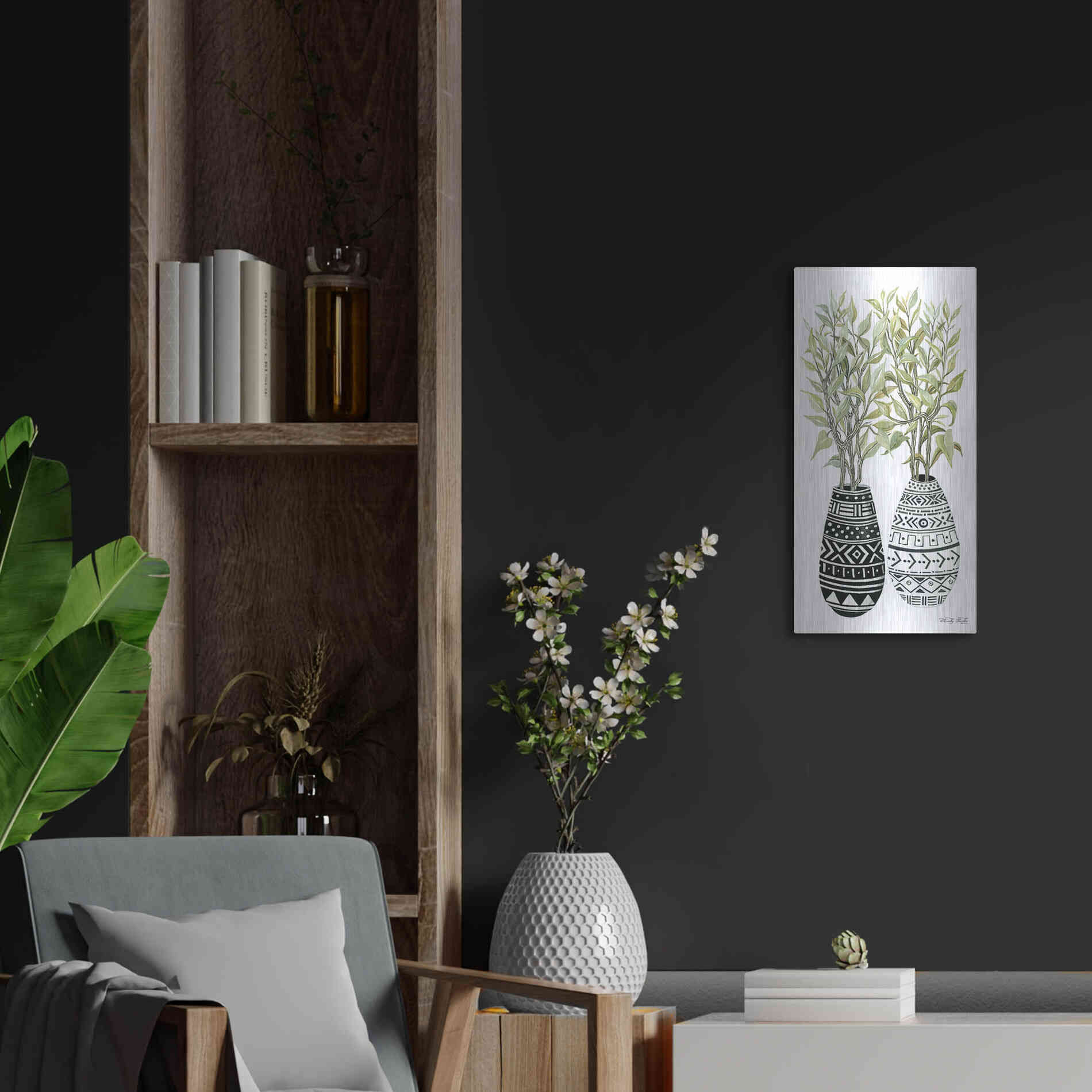 Luxe Metal Art 'Mud Cloth Vase III' by Cindy Jacobs, Metal Wall Art,12x24