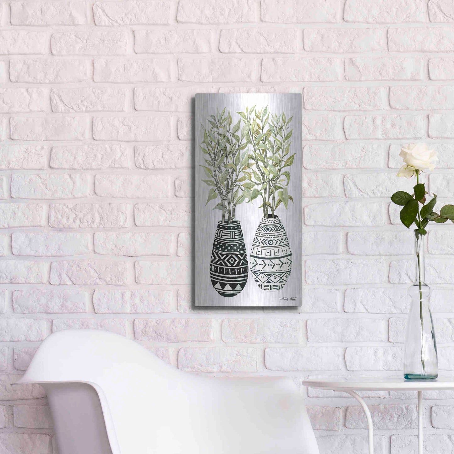 Luxe Metal Art 'Mud Cloth Vase III' by Cindy Jacobs, Metal Wall Art,12x24