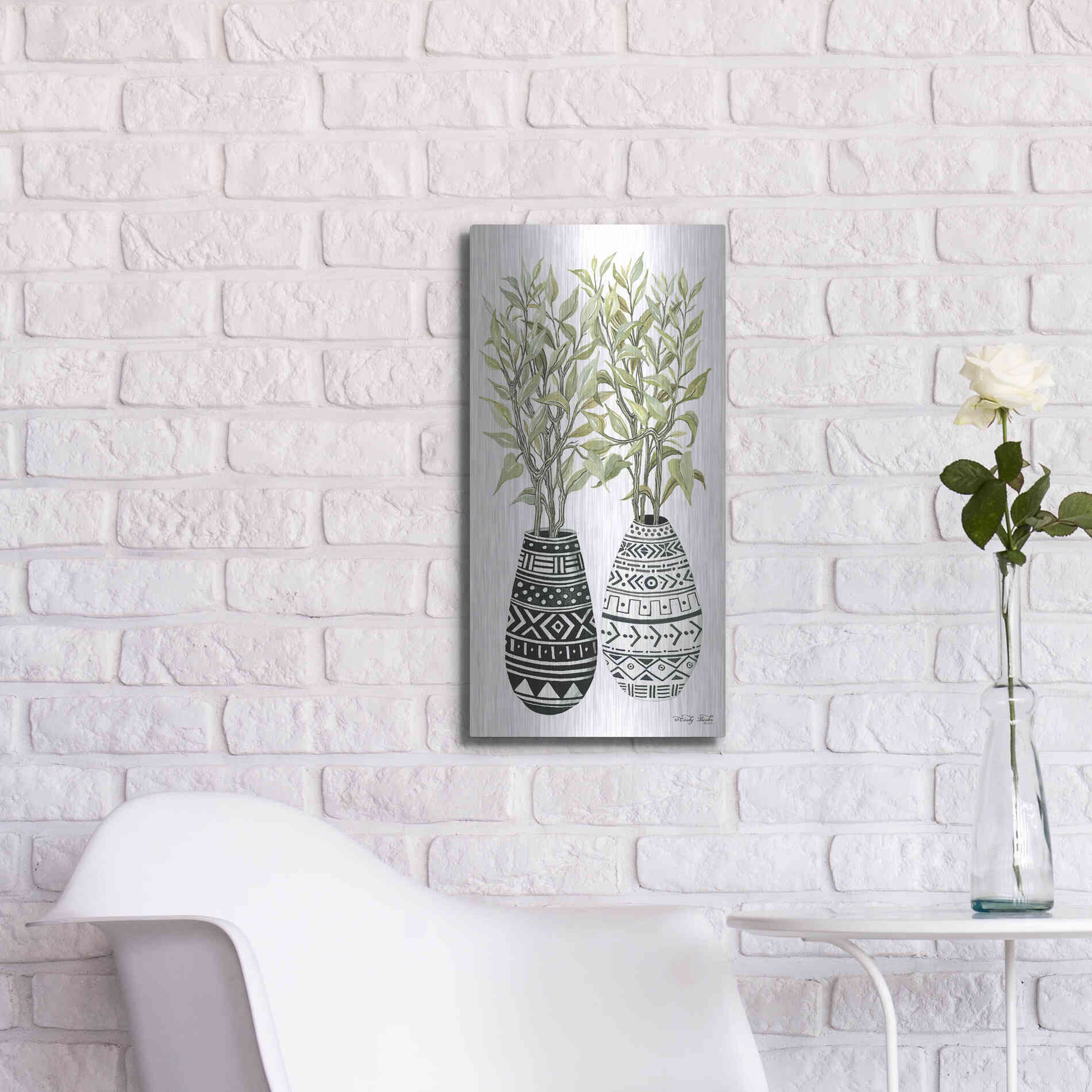 Luxe Metal Art 'Mud Cloth Vase III' by Cindy Jacobs, Metal Wall Art,12x24