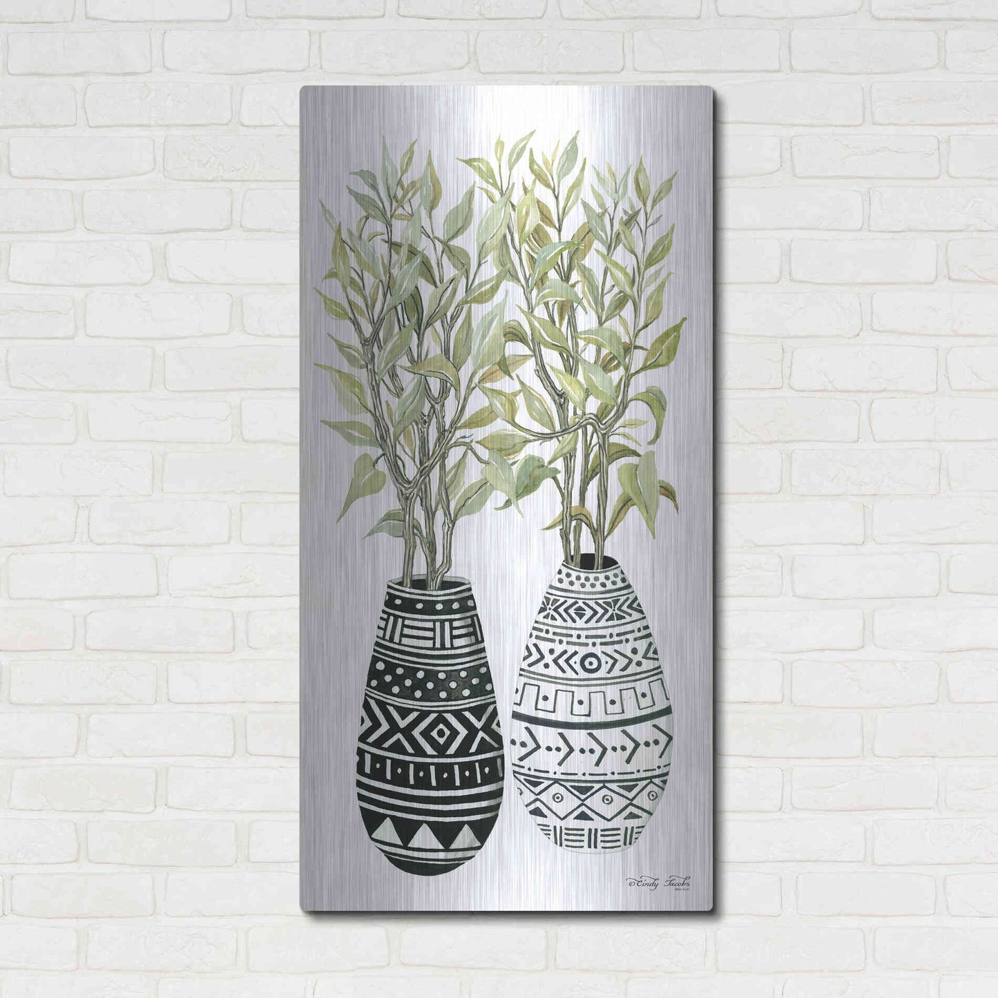Luxe Metal Art 'Mud Cloth Vase III' by Cindy Jacobs, Metal Wall Art,24x48