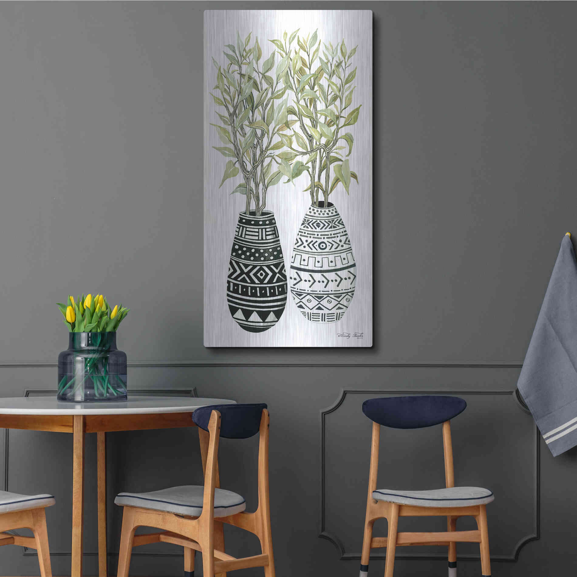 Luxe Metal Art 'Mud Cloth Vase III' by Cindy Jacobs, Metal Wall Art,24x48