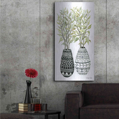 Luxe Metal Art 'Mud Cloth Vase III' by Cindy Jacobs, Metal Wall Art,24x48