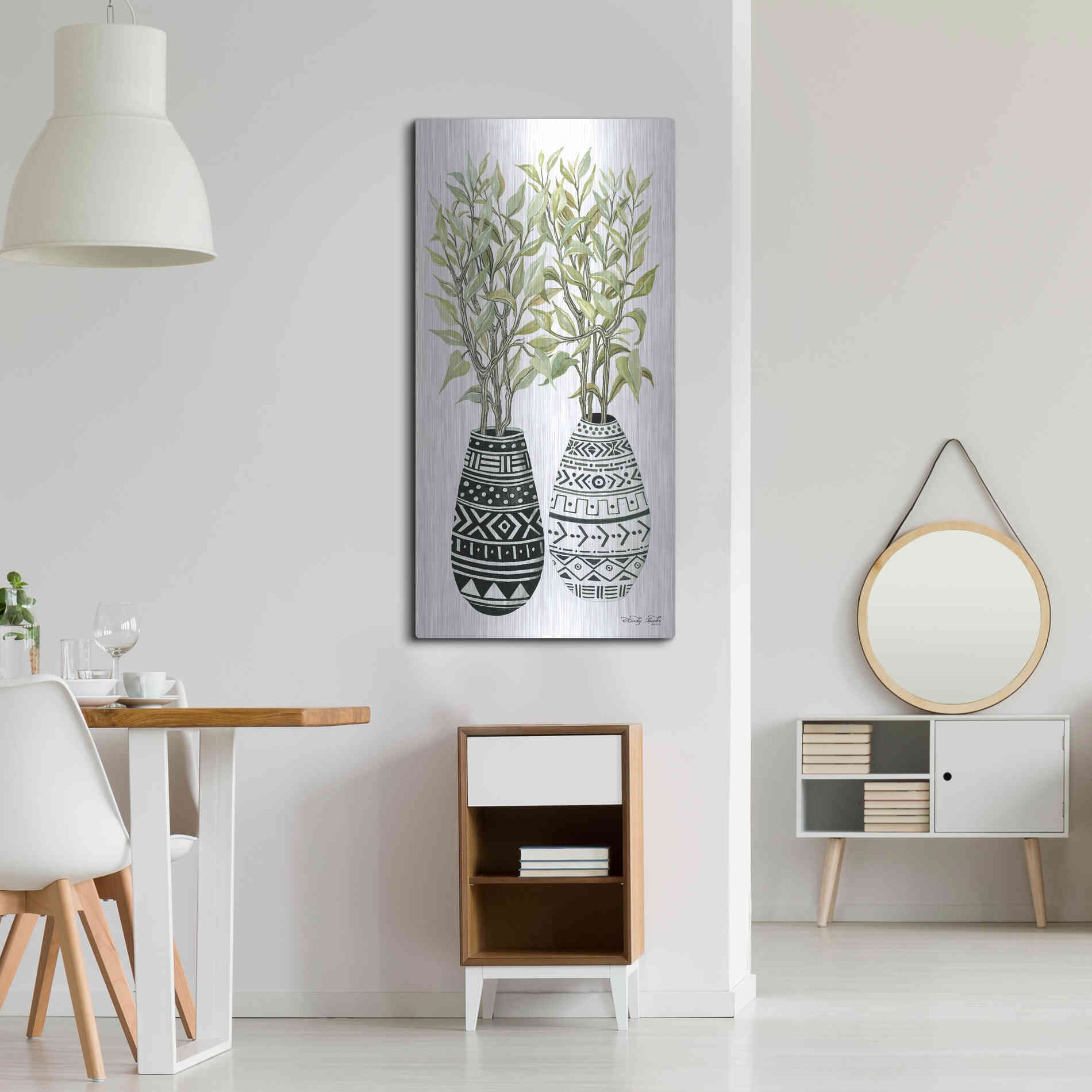 Luxe Metal Art 'Mud Cloth Vase III' by Cindy Jacobs, Metal Wall Art,24x48