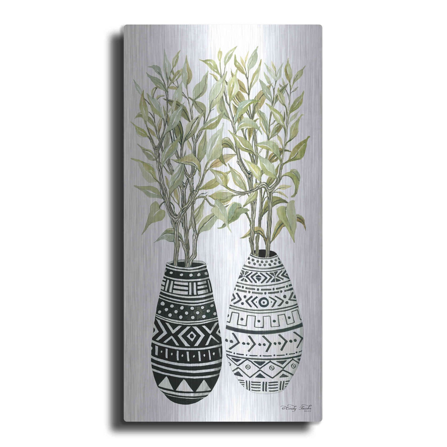 Luxe Metal Art 'Mud Cloth Vase III' by Cindy Jacobs, Metal Wall Art
