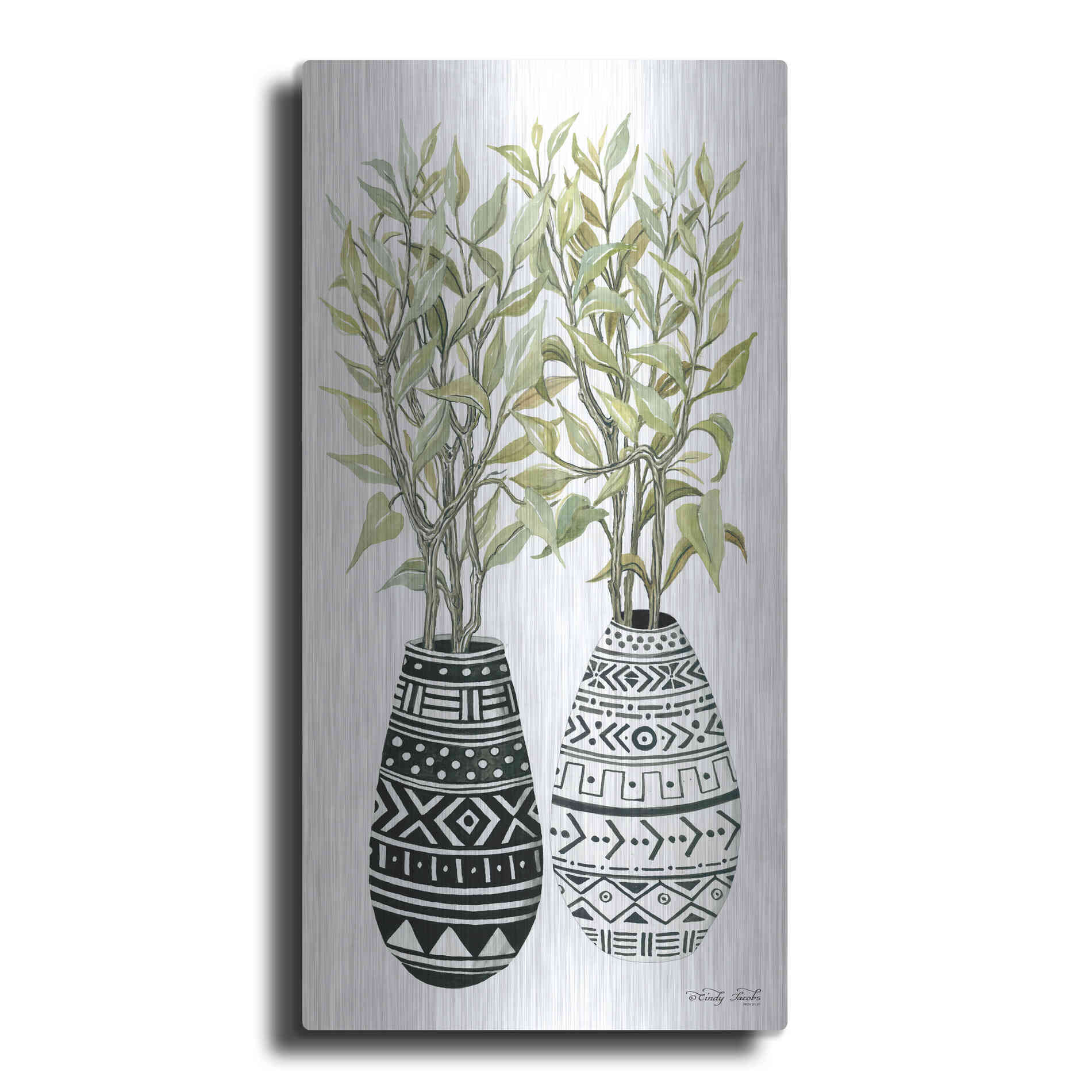 Luxe Metal Art 'Mud Cloth Vase III' by Cindy Jacobs, Metal Wall Art