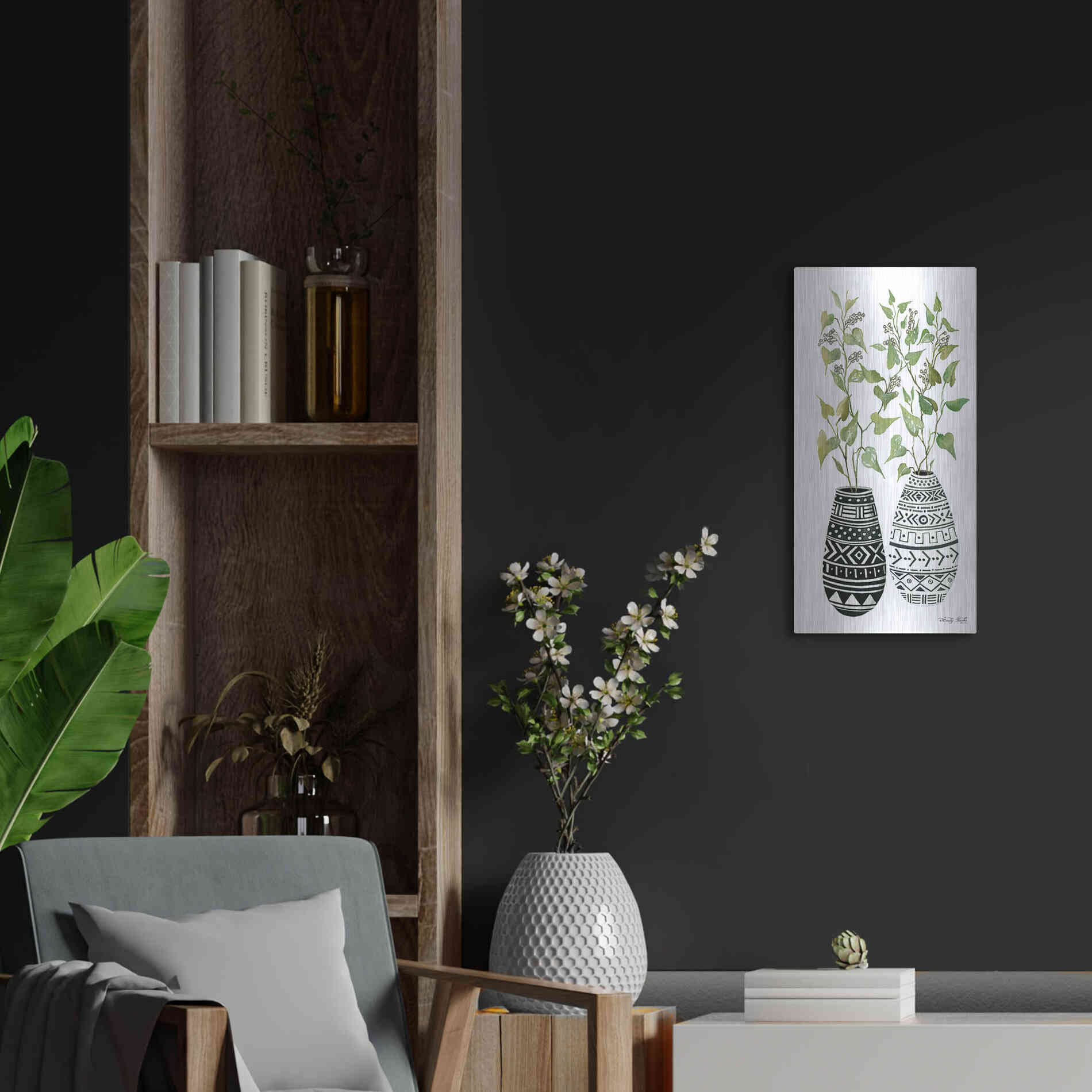 Luxe Metal Art 'Mud Cloth Vase IV' by Cindy Jacobs, Metal Wall Art,12x24