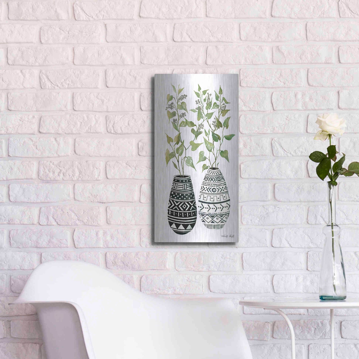 Luxe Metal Art 'Mud Cloth Vase IV' by Cindy Jacobs, Metal Wall Art,12x24