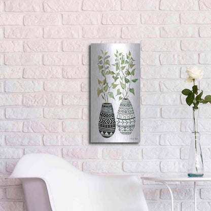 Luxe Metal Art 'Mud Cloth Vase IV' by Cindy Jacobs, Metal Wall Art,12x24