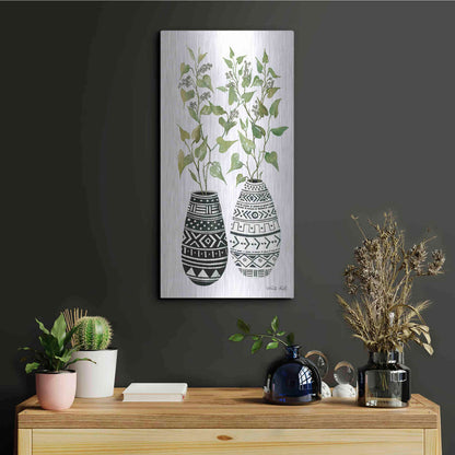 Luxe Metal Art 'Mud Cloth Vase IV' by Cindy Jacobs, Metal Wall Art,12x24