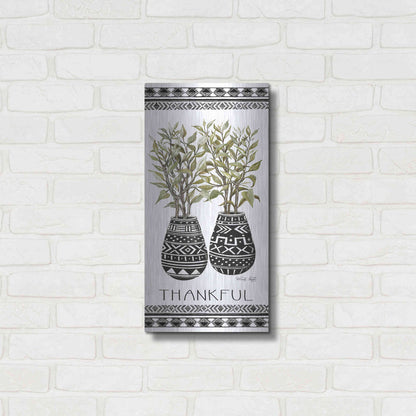 Luxe Metal Art 'Thankful Mud Cloth Vase' by Cindy Jacobs, Metal Wall Art,12x24