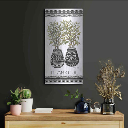 Luxe Metal Art 'Thankful Mud Cloth Vase' by Cindy Jacobs, Metal Wall Art,12x24